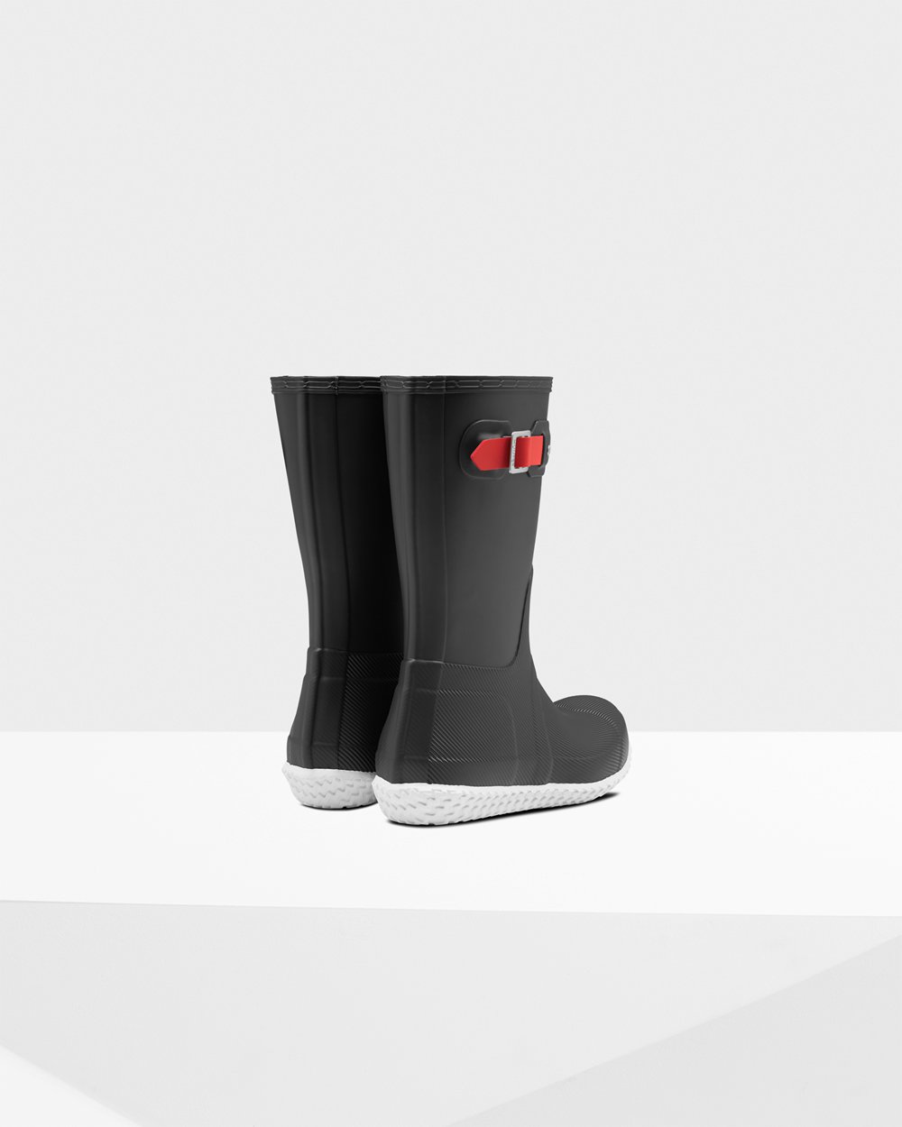 Mens Hunter Original Flat Heel Calendar Sole - Short Rain Boots Black/Red - 5014-HZTWI